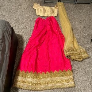 3 piece hot pink and gold lehenga